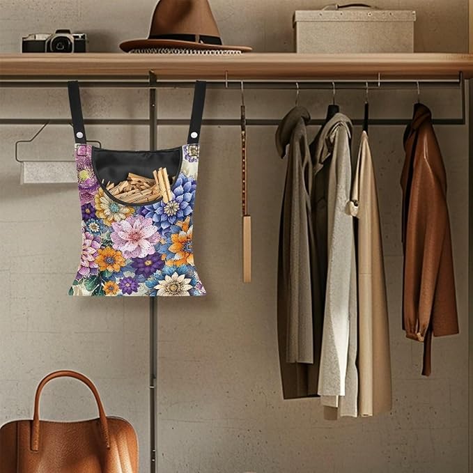 Mandara Boho Clothespin Bag Flowers Clothespin Bag for Clothesline Outdoor Clothespin Storage with Hanger Hook Clothespin Bags Hanging Outdoor Waterproof Clothespin Storage