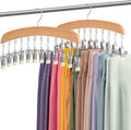 MEILIDY Wooden Leggings Hangers, Scarf Hangers for Closet, Burlywood, 2 Pcs | 24 Clips, 360° Swivel Hook, Hanging Storage Organizer for Scarves, Pants, Hats, Skirts, Bras, Camisoles, Tank tops, Gloves