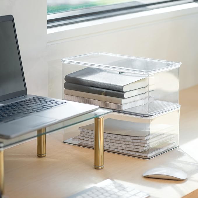 iDesign Stackable Shoe Box with Hinged-Lid, Clear | For Wedges or Sandals, Made in USA