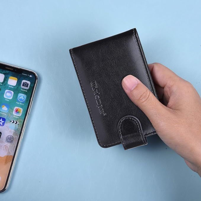 Wisdompro Slim PU Leather Credit Card Holder, Horizontal Black | RFID Blocking Wallet Debit Card Protector, Organizer Case, Card Case, 20 Card & 7 Memory Card Slots, with Magnetic Closure