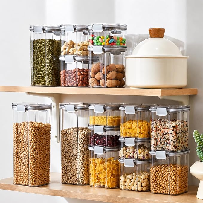3-Piece Vacuum Seal Food Storage Containers with Pump, Airtight Clear Plastic Canister Set, Stackable Pantry Organizer (1.9 QT, 0.95 QT*2)