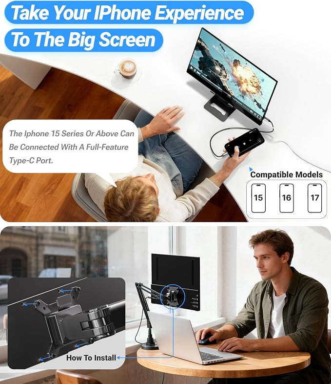 Ingnok Portable Monitor for Laptop,15.6 Inch USB C Screen Extender | FHD 1080P with Adjustable Stand,USB C Mini HDMI Port for Mac,mini PC,Built-in Speakers ,Easy to Set up,VESA