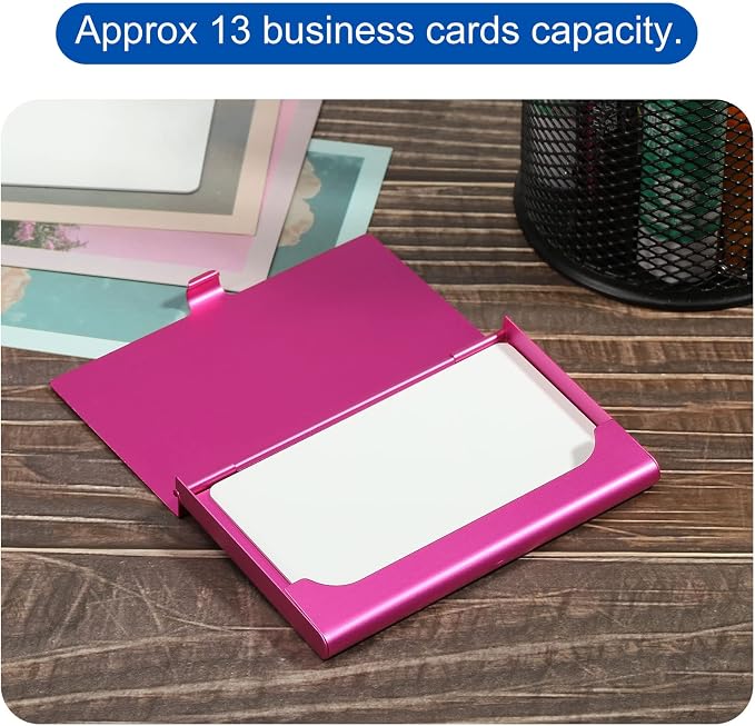 PATIKIL Business Card Holder, Aluminum Alloy Flip Cover Slim Name Cards Case for Women Men, Rose Red