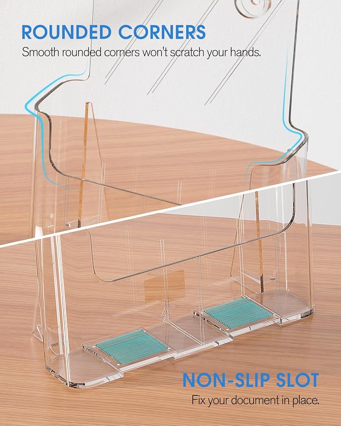 KTRIO Acrylic Brochure Holder 8.5 x 11, 4 Pack Literature Display Stand | Desktop/Wall-Mount, Clear Plastic Flyers Holder Fits 8.5" Wide Magazines, Pamphlets, Documents, Booklets, Journals, Menus