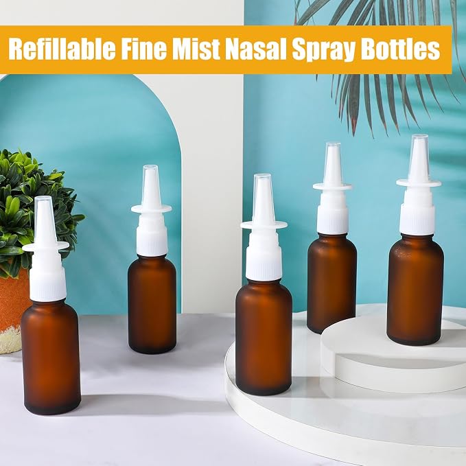 10 Pcs Nasal Spray Bottle Empty, 6 Pcs 30ML/1oz Matte Brown Glass Nose Spray Bottle Empty, 30ML/1oz Nasal Sprayers Atomizers with 2 Funnels and 2 Labels