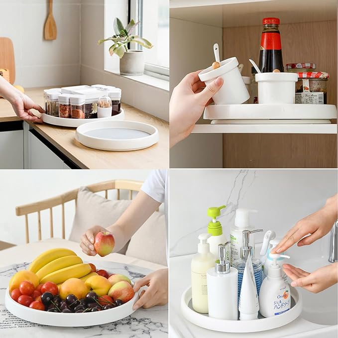 Lazy Susan Turntable Organizer 4 Pack - 10 Inch 360° Rotating Trays for Kitchen Cabinet, Pantry, Countertop, Fridge - Non-Skid Spice Rack Storage for Bathroom, Vanity, Makeup
