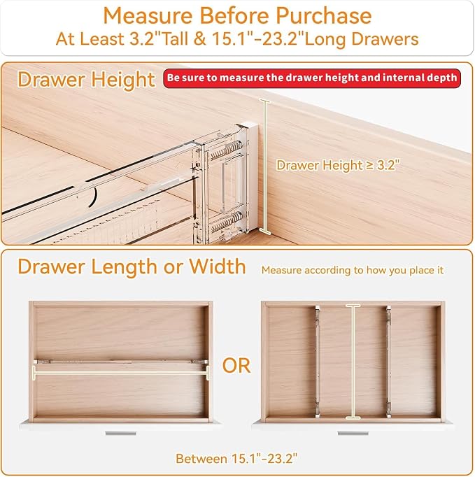 Yieach 8 Pack Clear Expandable Deep Drawer Separators From 15 to 21'' - 3.2 Inch Tall Acrylic Drawer Dividers for Clothes,Dresser Drawer Dividers for Dresser,Baby Nursery,Clothing,Sock or Underwear