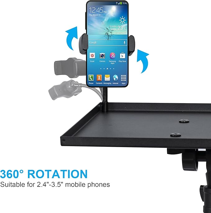 Projector Stand Tripod Adjustable, Laptop Height from 23.5 to 46.5 inches with Gooseneck Phone Holder, Floor for Office, Home, Stage, Studio, DJ Racks Holder Mount