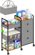 Cidaziya 2In1 Baby Diaper Caddy Organizer and Storage, 3 Tier Rolling Cart with Dividers and Drawers, Mobile Utility Cart Baby Dresser Clothes Organizer for Changing Table, Crib Nursery, Bedroom, Grey