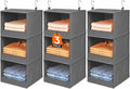 Lifewit 3 Tier Hanging Closet Organizer and Storage, Foldable Hanging Closet Shelves with 2 Sturdy Hooks, Clothes Organization for Sweater/Shoes/Coat, for Wardrobe, Bedroom, RV, Gray, 3 Pack