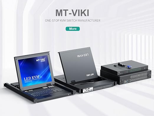 MT-VIKI KVM Rack Console w/19'' LCD Monitor, 8 Port VGA KVM Switch with Keyboard Touchpad Monitor, Fit for 1U 19'' Rack, OSD/Hotkey/Button 【with 8 KVM Cable】