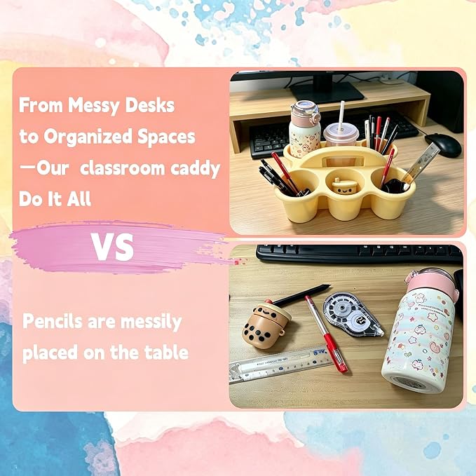 6 Pack Classroom Caddy Organizer with Handle Pastel Plastic Table Caddy 6 Compartments Storage Cup Holder for School Supplies Art Crafts Crayons Pencils Stackable Desk Caddy for Office Home