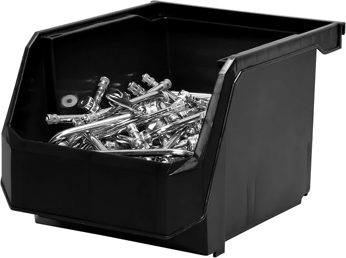 ReadySpace Plastic Containers for Organizing and Storage Bins for Drawers, Desks, Office Organization, and Garage, Stackable Bins, Medium-Tall (7" x 11" x 8"), 4-Pack, Black