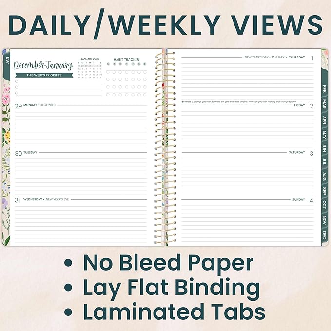 bloom daily planners 2026 Planner (January to December) - 8.5” x 11” Weekly & Monthly Dated Agenda Organizer Book with Stickers & Tabs - Flexible Soft Cover - Garden Party, Beige