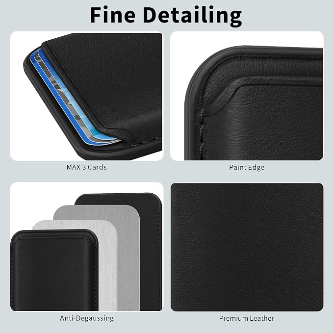 Magnetic Wallet Phone Card Holder for Phone Case with Mag-Safe, Stronger Magnetic RFID Leather Phone Wallet Stick on Series of iPhone 17/16/15/14/13/12 and Pro/Promax, Classic Black