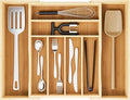 Expandable and Adjustable Bamboo Drawer Organizer Tray - Cutlery & Flatware Organizers for Kitchen Utensils, Silverware Organizer with Dividers, 6-8 Slots with Curved Grooves (Natural)