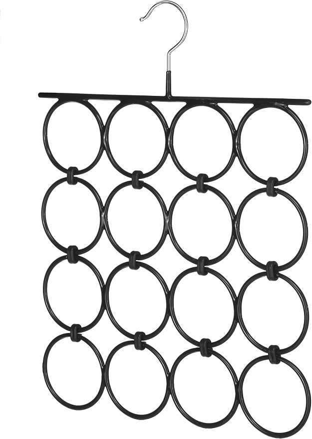 Whitmor 16 Rings Folding Metal Scarf Hanger for Closet, 12. 25"W x 15. 88"H, Space Saving Organizer Hangers for Scarves, Ties, Belts, Shawls, Accessory, Chrome & Black