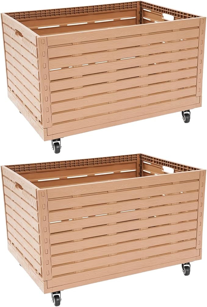 Collapsible Rolling Crate on Wheels,Heavy Duty Foldable Storage Bin,440lbs Capacity Plastic Furniture Moving Dolly Cart for Travel Shopping (2PCS)