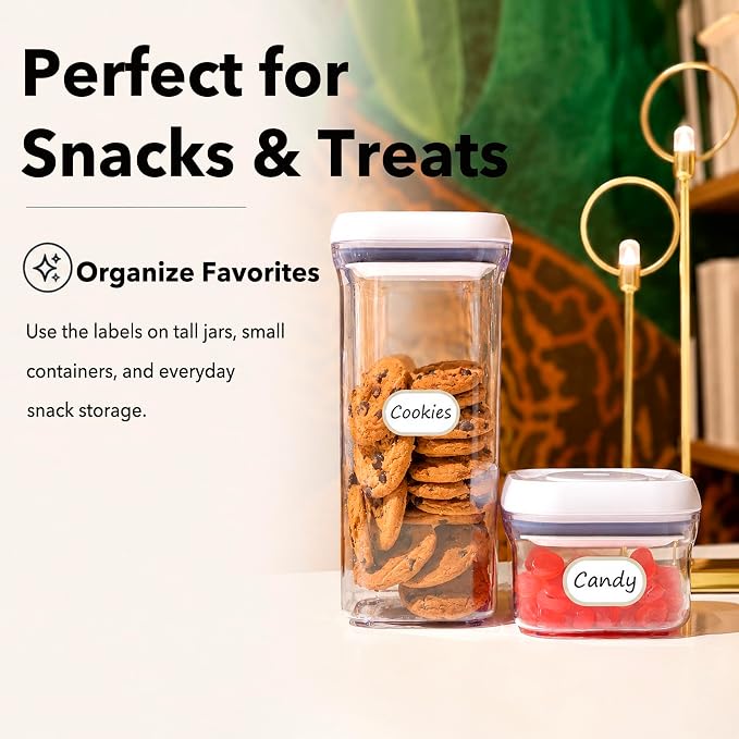 Waterproof Kitchen Labels for OXO POP Food Storage Containers and Home Organization, Pack of 64