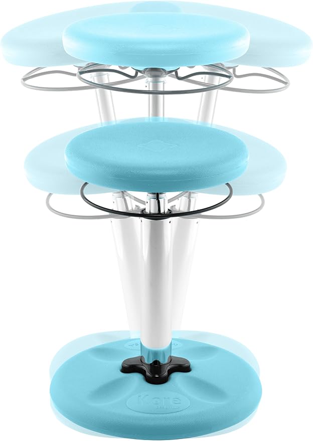 KORE Design Adjustable Wobble Stool Chair, Girls + Boys Kid Desk Stools, Ergonomic Small Office Chairs, Flexible Seating, Active Kids, ADD/ADHD, Classroom, Home, Age 8-12, Tall (16.5-24in), Pale Blue