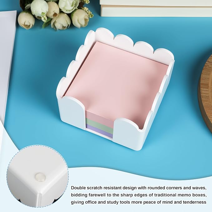 Scalloped Acrylic Sticky Note Holder 3"x3" White Cute Wave Sticky Note Holder Dispenser for Classroom Desk Organizer Accessories for Dorm Room School Office Necessities