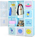 INFANS Children Wardrobe, Kid Closet Portable Baby Dresser Cute for Kids Bedroom Nursery Armoire with Doors 12 Cube 2 Hanging Sections, Kid Clothes Storage Organizer (Blue, 12 Cubes)