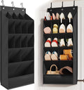 Mefirt Over the Door Shoe Rack for Closet Fit 18+ Pairs, Door Shoe Organizer with Large Breathable Pockets, Hanging Shoes Rack Fit Boots, Behind the Door Shoe Holder for Categorized Storage, Black