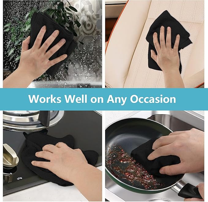 HOMEXCEL Black Cleaning Rags 5 Pack, Highly Absorbent Microfiber Cleaning Cloth for Kitchen, Lint Free, Scratch-Free, Reusable Microfiber Towels for House, Window and Glass, Cars, 11.5 X11.5 inch