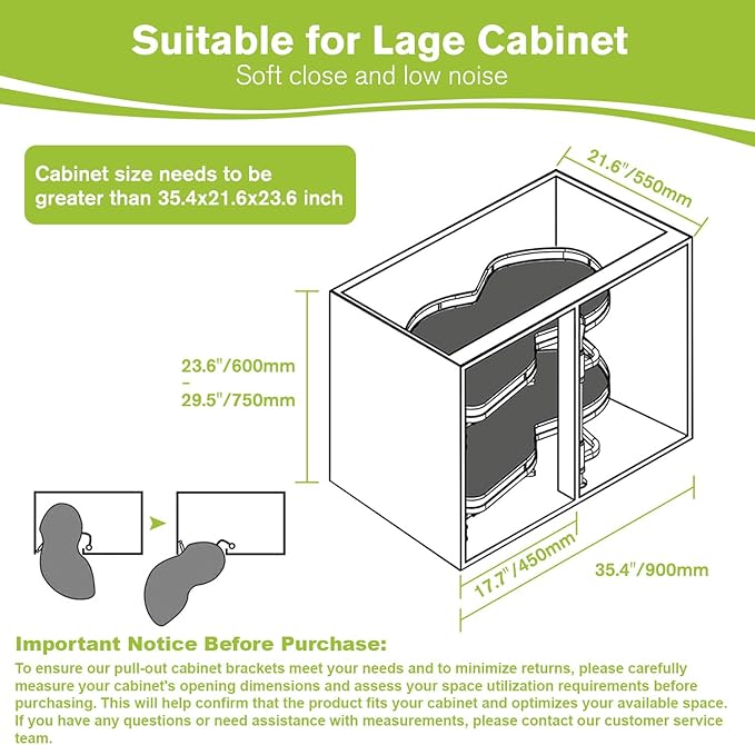 Blind Corner Cabinet Pull Out Organizer, Soft Close Swing Left Pull Out Cabinet Organizer 36inch, Corner Cabinet Lazy Susan for Corner Cabinet Blind Shelf, 2 Tiers Tray, Adjustable Height