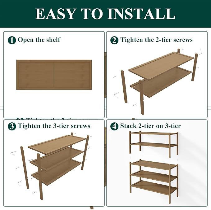Smiry Bamboo Shoe Rack, 5 Tier Shoe Organizer for Entryway & Closet, Stackable Free Standing Storage Shelf for Shoes, Bags & Plants, Walnut