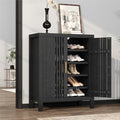 UNIQUITE Wooden Shoes Cabinet with Adjustable Shelves, Retro Freestanding Shoe Organizer Cabinet for Entryway Hallway Living Room, 5-Tier Shoe Cabinet with Doors for 20 Pairs, Black