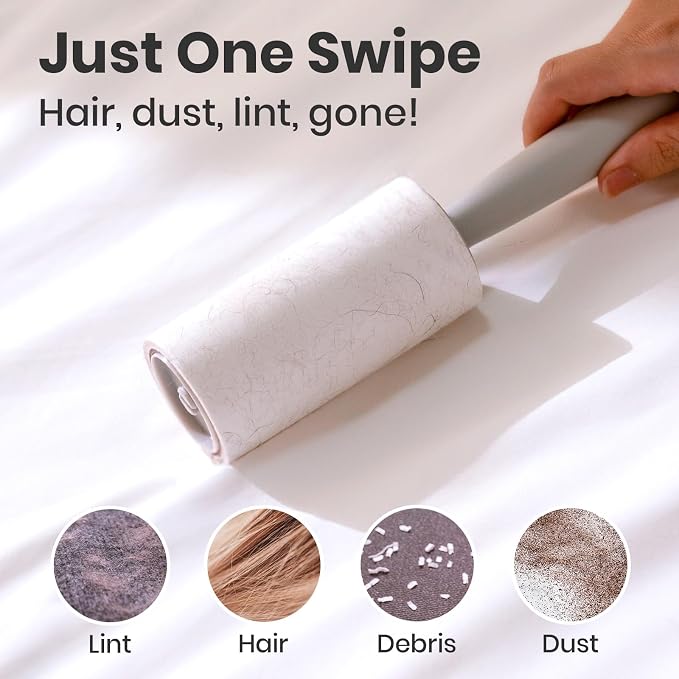 DELOMO Lint Roller for Pet Hair Extra Sticky, Mega Value Set of 600 Sheets | 2 Handles + 6 Rollers, Clean Faster for Clothes, Couch, Bedding, Furniture & Car, Easy Peel Design for Multi-Pet Homes