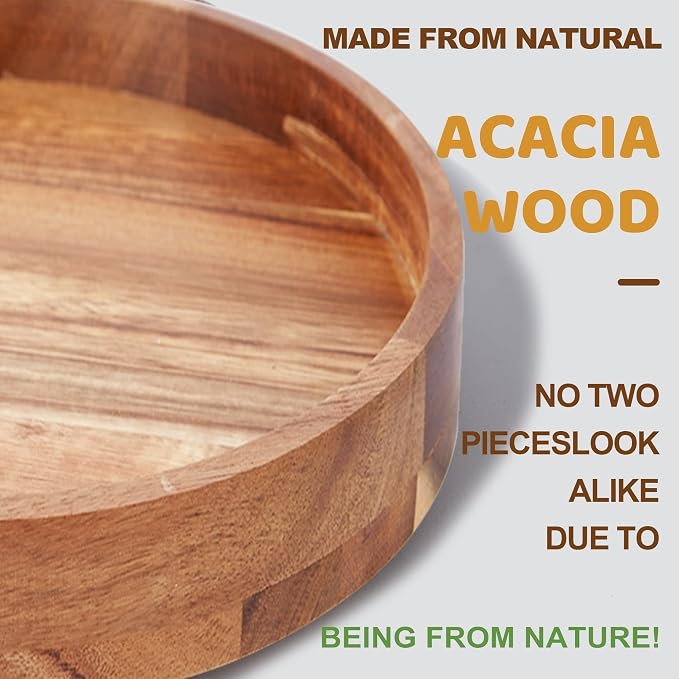 9" Acacia Wood Lazy Susan Organizer for Cabinet,Lazy Susan for Countertop