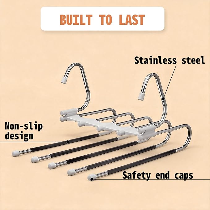 Pants Hangers Space Saving 5 Tier - 4 Pack Closet Organizers and Storage Closet Organizer,Anti-Slip Design,Closet Organizers and Storage for Pants Jeans Skirts Scarf Legging