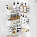 3 Pack Corner Shower Shelves, Rustproof Shower Organizer Caddy | No Drilling Shower Organizer Corner Exclusively for 90 Degree Right-Angle Walls with Hooks and Toothpaste Holder, White