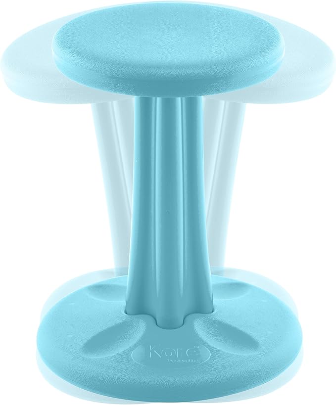 KORE Design Wobble Stool Chair, Girls + Boys Kid Desk Stools, Ergonomic Small Office Chairs, Flexible Seating for Active Kids, ADD/ADHD, Classroom, School, Home, Junior (16in), Age 8-9 yrs, Pale Blue