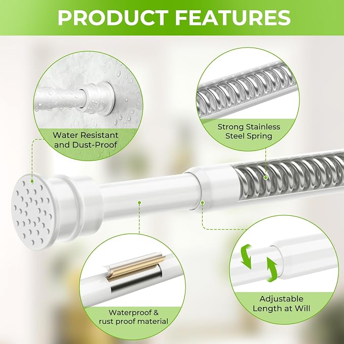 2 Pack No Drill Tension Curtain Rods 28 to 48 Inch White Small Curtain Rod Adjustable No Drilling for Window,Kitchen,Closet,Doorway,Bedroom
