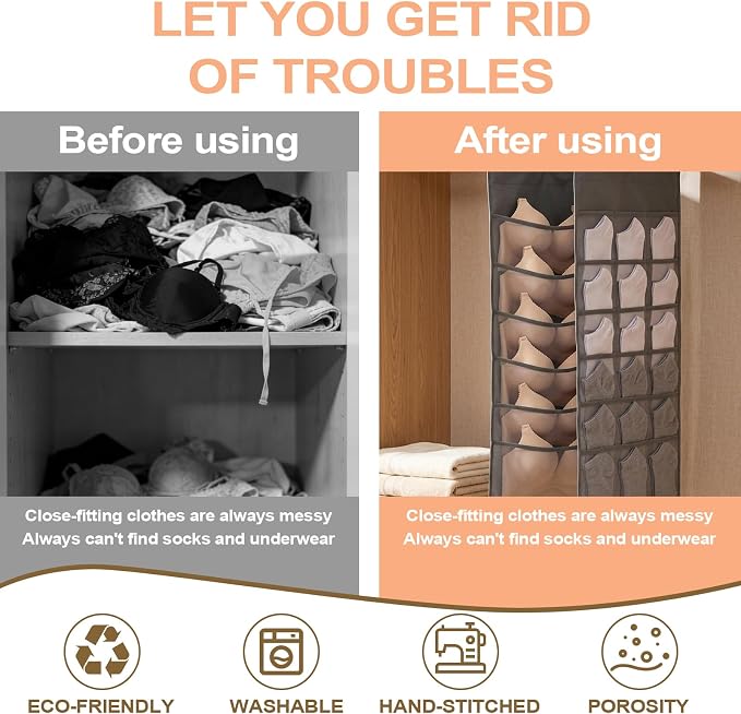 6 Tier Shelf Hanging Closet Organizer, Closet Hanging Shelf with 2 Sturdy Hooks,1 Sock Bag and 5 White Garment Bags, for Clothes, Shoes, Hats, Dorms and RVs, Foldable (Grey)