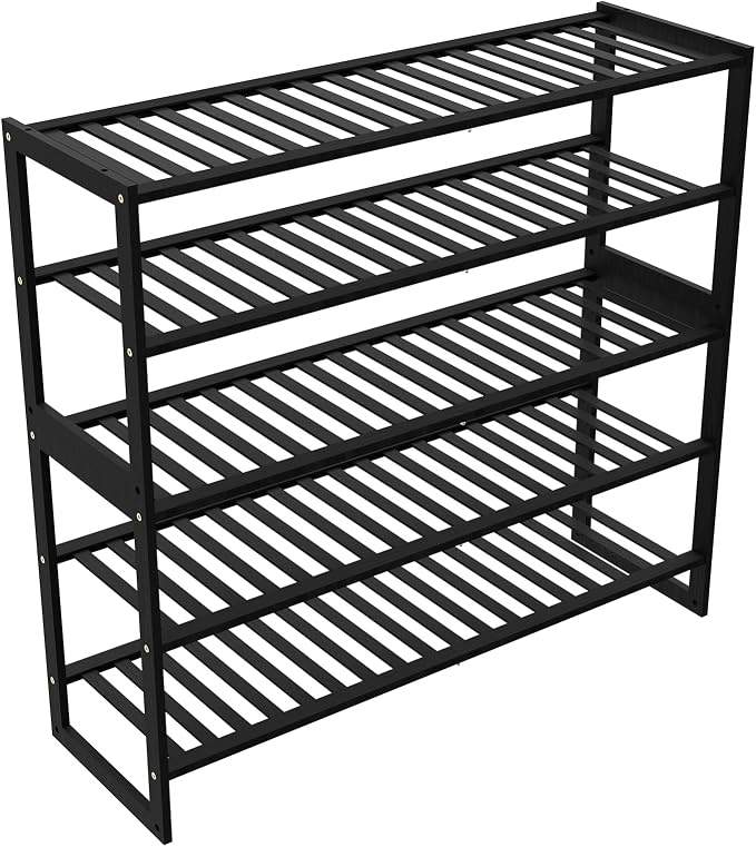 Jripae 5 Tier 32.5*10.5*30.3in Bamboo Shoe Rack for Closet Entryway Bedroom | Stackable Shoe Shelf Holder for Men/Women Hallway/Garage, Bookshelf, Flower Rack, Home Space Saving