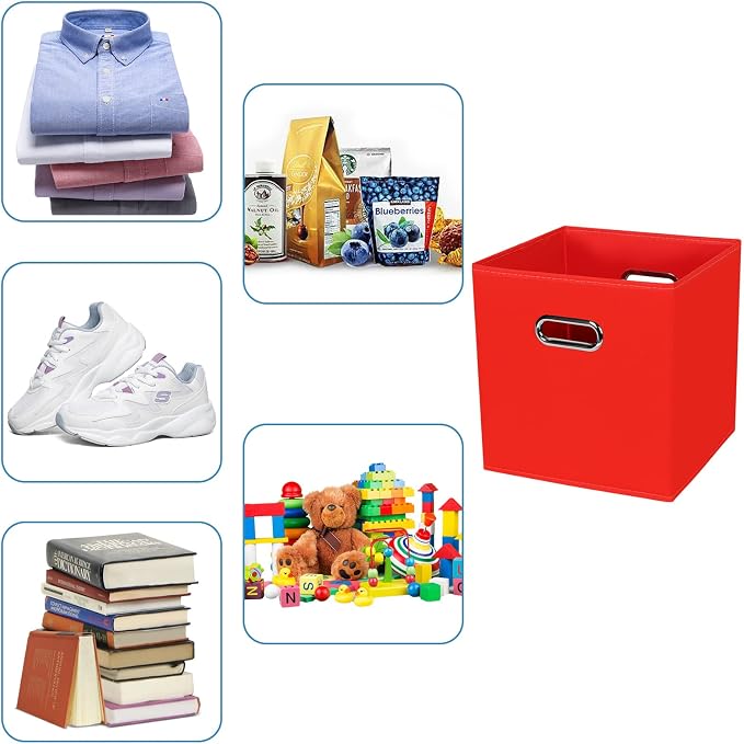 Fabric Cubby Storage Bins,13x13x13 Inches,Cube Organizer Bin Foldable Storage Boxes with Dual Handles Fabric Organizer Box and collapsible Storage basket,Set of 8,Red