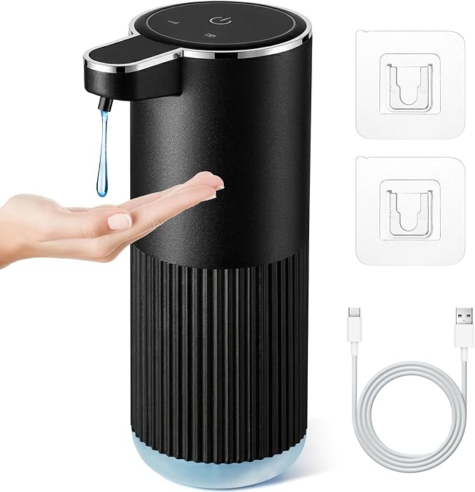 RYTOXILO Automatic Soap Dispenser, 1 Pack Black Touchless Liquid Soap Dispenser for Bathroom, 13.5 Fl Oz Plastic Electric Auto Dish Soap Dispensers Wall Mount for Kithcen with Adjustable Volume