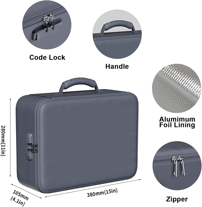 DocSafe 5200°F Fireproof Document Organizer Box with Lock, Gray (Soft) | Heat Insulated 8 Layers File Protection Bag,Water-Resistant Zipper,Portable Home Office Travel Safe Storage for Files,Laptop