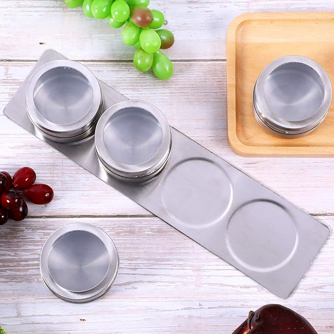 Chengu 3 Pieces Magnetic Spice Rack Stainless Steel Wall Plate Base Wall Mounted Base Under Cabinet Spice Rack for Home Magnetic Spices Jars Container Metal Panels Sticks Kitchen Supplies Camper Stove