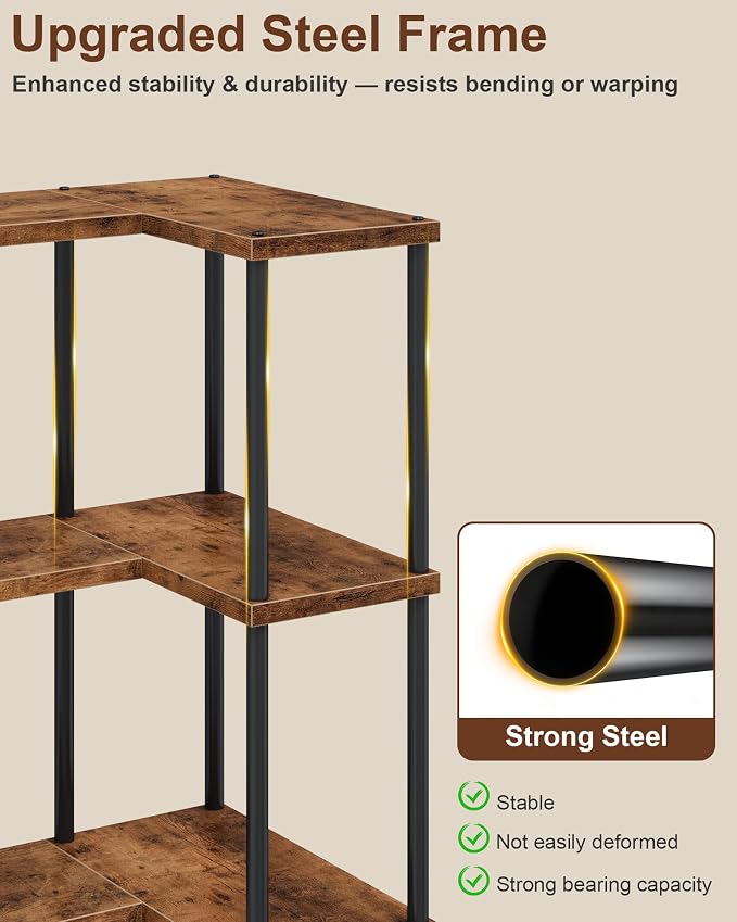 HIGDBFE 6-Tier L-Shaped Corner Bookshelf, 67" Tall Modern Corner Shelf | L-Shape Corner Fits Living Room, Bedroom, or Home Office Corners, Open Shelves, Display Rack for Books, Plants, and More