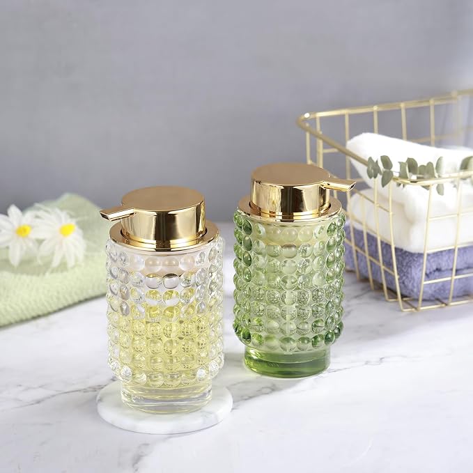 Glass Foaming Hand Soap Dispenser for Bathroom Decor with Pump（Foam Type/Green）