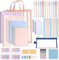 Colarr 54 Pcs Cute Notebook Stationery Set for Women, Bible Study Supplies, 6 Lined Notebooks, 36 Pens, Sticky Notes & Tabs, Bags & Folders for Work Journal Study College Office Supply(Macaron Color)