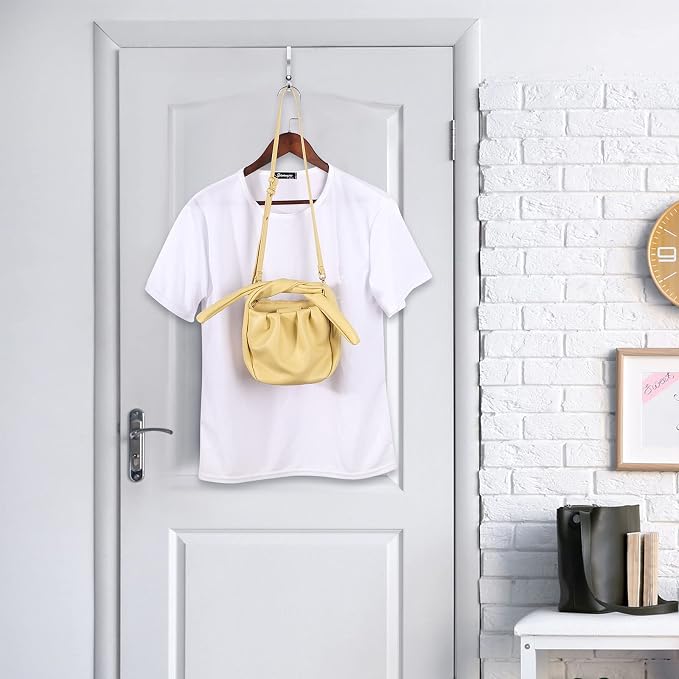 Hotop 2 Pcs Over The Door Hooks Over Door Hanger Sturdy Valet Hooks Mounted Hanging Storage Organizer Rack for Clothes Coats Towels Hats Scarves Purses(Silver)