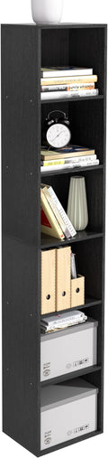 6-Tier Wooden Cube Storage Organizer, 62 Inch Tall Bookcase & Display Shelf with 6 Open Cubes, Freestanding DIY Closet Shelving Unit for Living Room Bedroom Office (Black, 6 Cube-W(11.8inch)