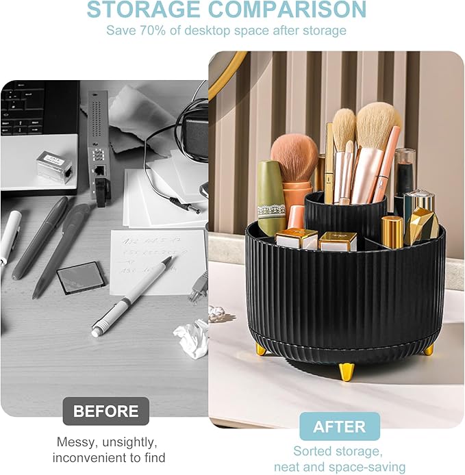 Cayxenful Pencil Holder For Desk,5 Slots 360°Degree Rotating Desk Organizers And Accessories,Desktop Storage Stationery Supplies Organizer, Cute Pencil Cup Pot For Office, School, Home (H-Black)
