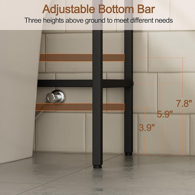 3 Tier Over The Toilet Storage Rack, Bathroom Organizer | Toilet Storage with 4 Hooks & Paper Holder, Space-Saving, Freestanding Bathroom Shelf, Metal, Black